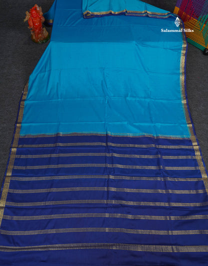 Semi Mysore Silk Saree - Blue Colour Body Plain With Royal  Blue Small Border 