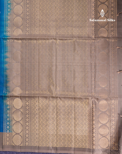 Beautiful Dual Tone Peacock Blue PureMix Kanjivaram Soft Silk Saree With Contrast Light Violet Blouse