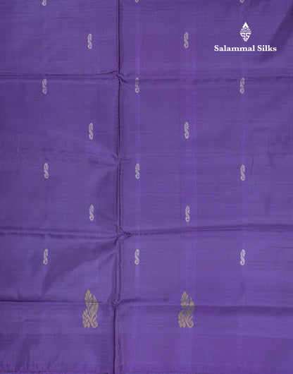Dark Peach Thread work Buttas Banana Pinth Saree (Vaazhainaar Pattu) With Contrast Navy Blue Blouse