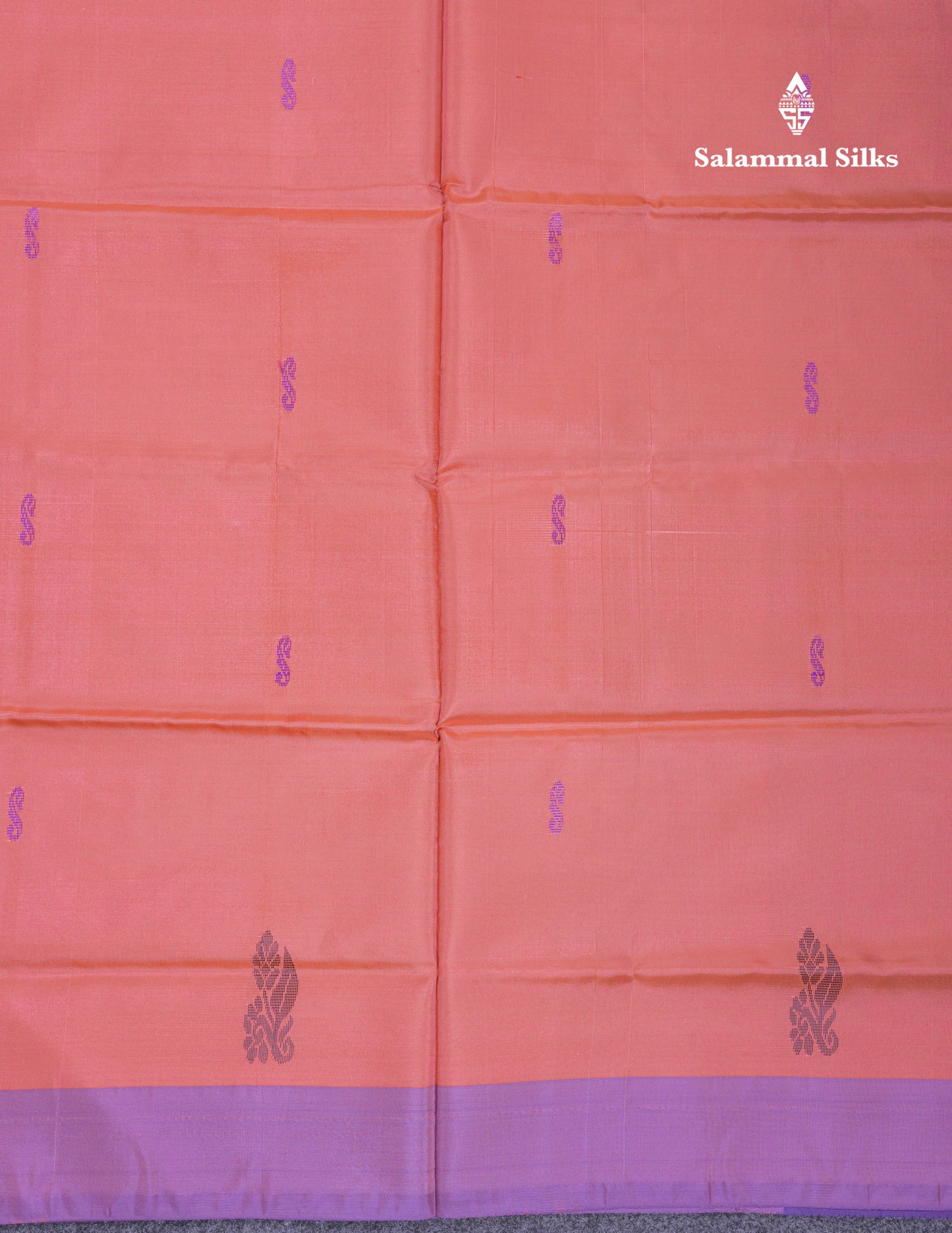 Dark Peach Thread work Buttas Banana Pinth Saree (Vaazhainaar Pattu) With Contrast Navy Blue Blouse