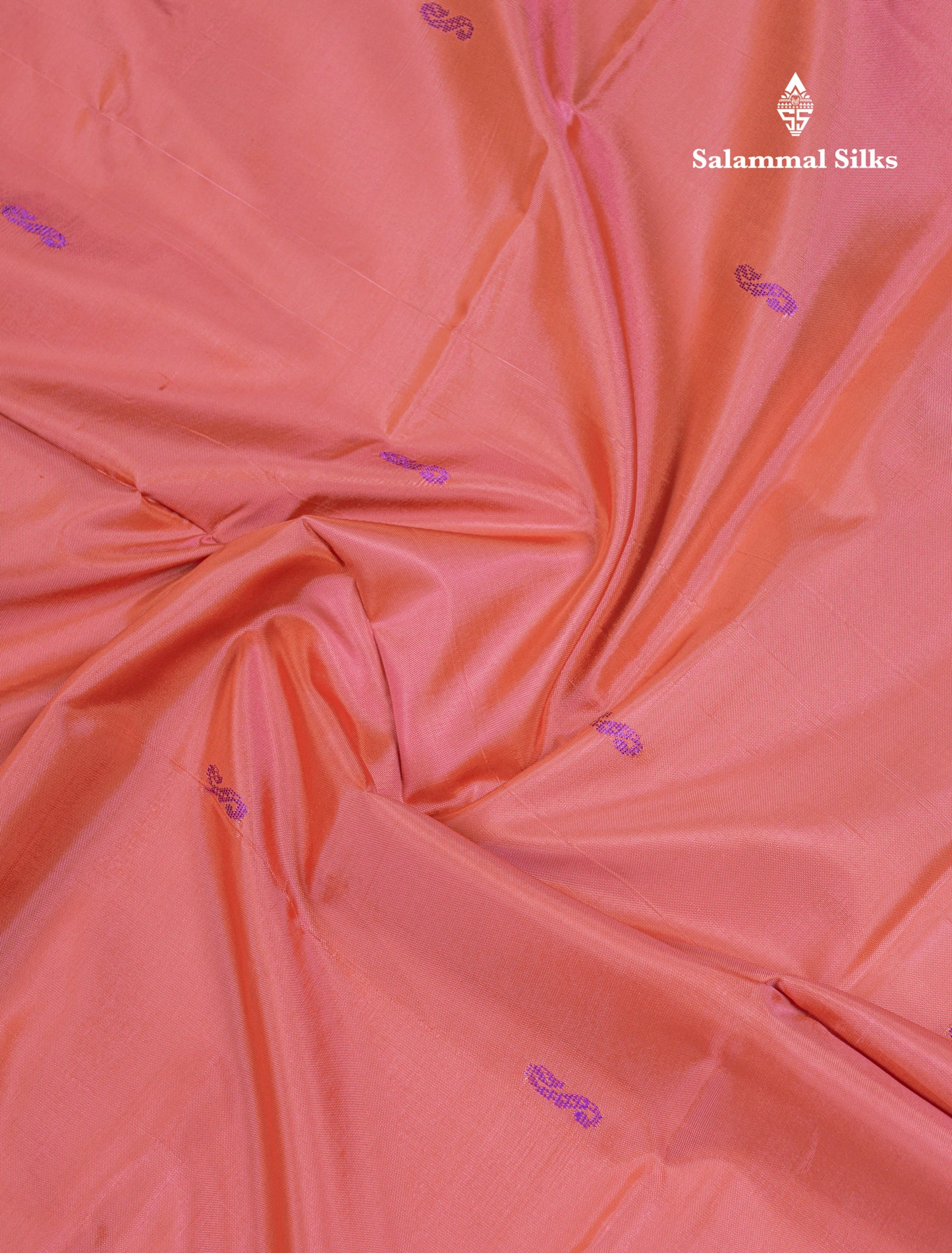Dark Peach Thread work Buttas Banana Pinth Saree (Vaazhainaar Pattu) With Contrast Navy Blue Blouse
