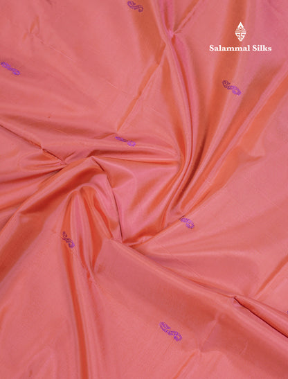 Dark Peach Thread work Buttas Banana Pinth Saree (Vaazhainaar Pattu) With Contrast Navy Blue Blouse