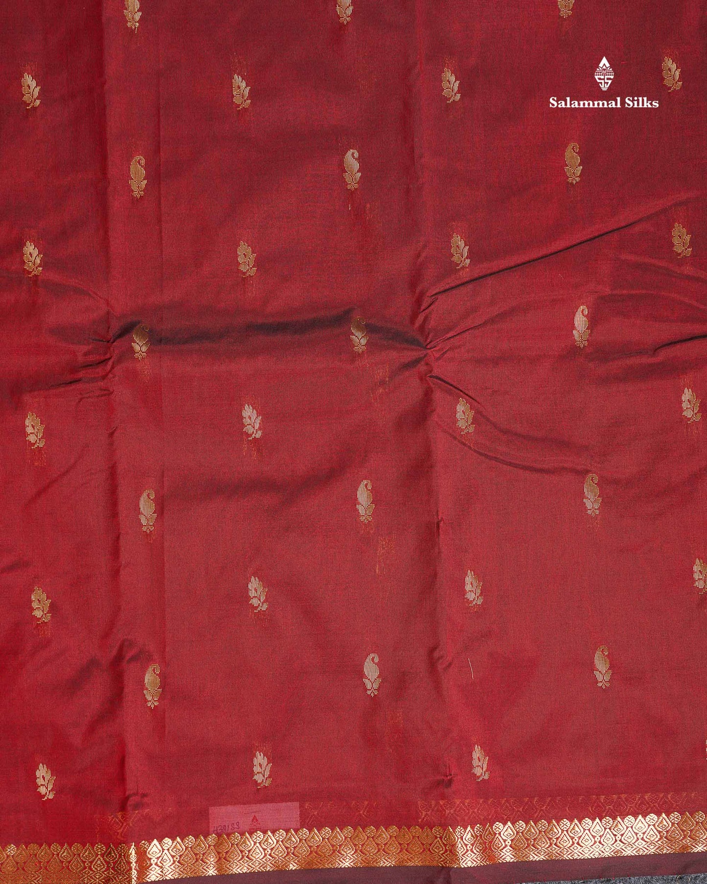 Semi Silk Saree - Maroon Colour Body Zari Butta With Traditional Small Border