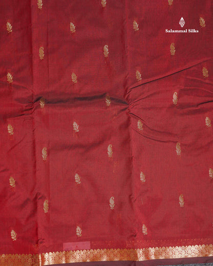 Semi Silk Saree - Maroon Colour Body Zari Butta With Traditional Small Border