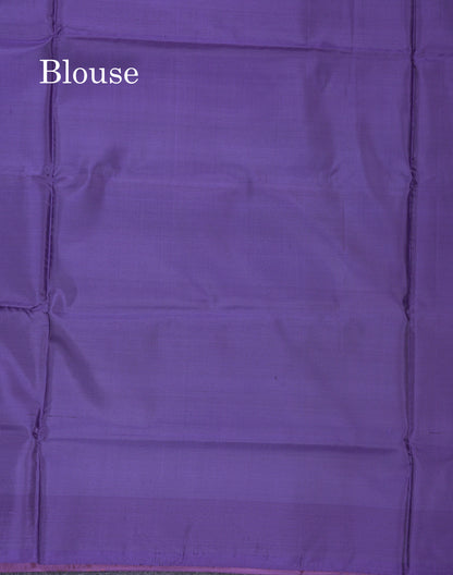 Dark Peach Thread work Buttas Banana Pinth Saree (Vaazhainaar Pattu) With Contrast Navy Blue Blouse