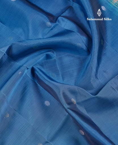 Beautiful Dual Tone Peacock Blue PureMix Kanjivaram Soft Silk Saree With Contrast Light Violet Blouse