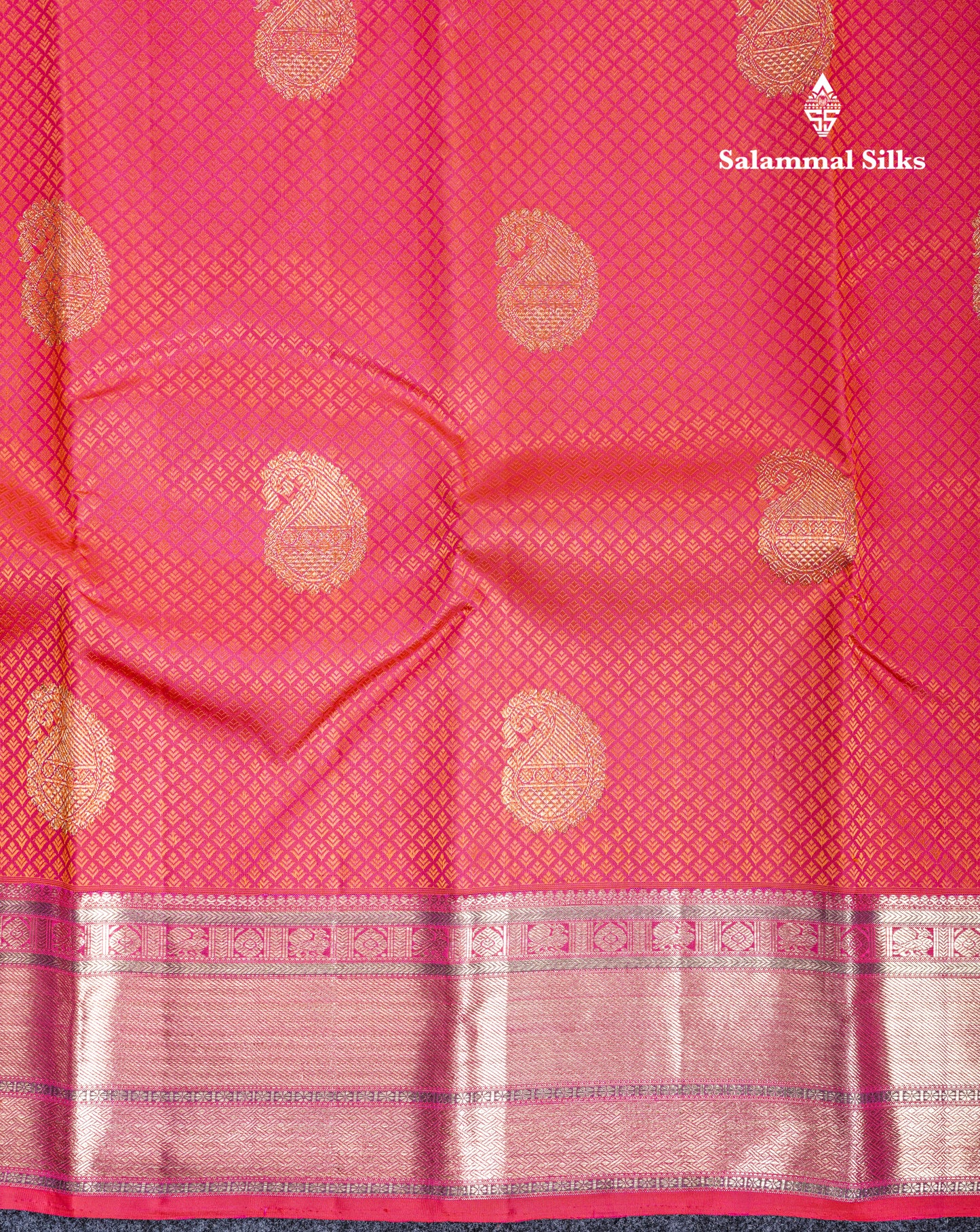 Reddish Pink Beautiful Emboss Design Bridal Pure Kanjivaram Silk Saree Pure Zari with Traditional Zari Butta Border