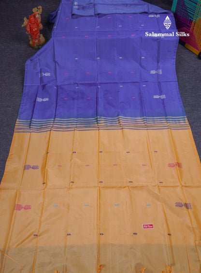 Navy Blue Thread work Buttas Banana Pinth Saree (Vaazhainaar Pattu) With Contrast Sandal Blouse