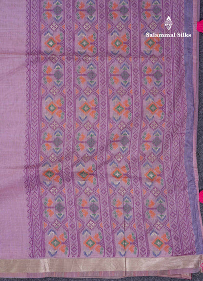 Beautiful Lavender Menakari Work Muga Cotton Saree With Contrast Magenta Blouse