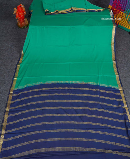 Semi Mysore Silk Saree - Sea Green Colour Body Plain With Navy Blue Small Border 
