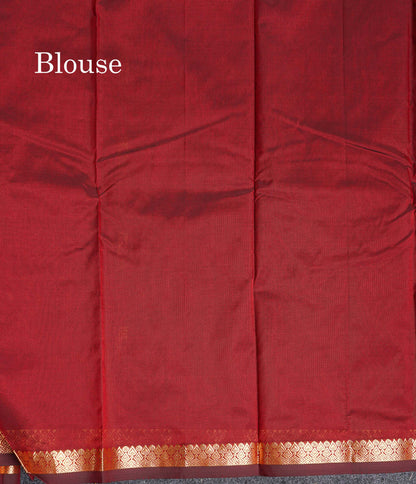 Semi Silk Saree - Maroon Colour Body Zari Butta With Traditional Small Border