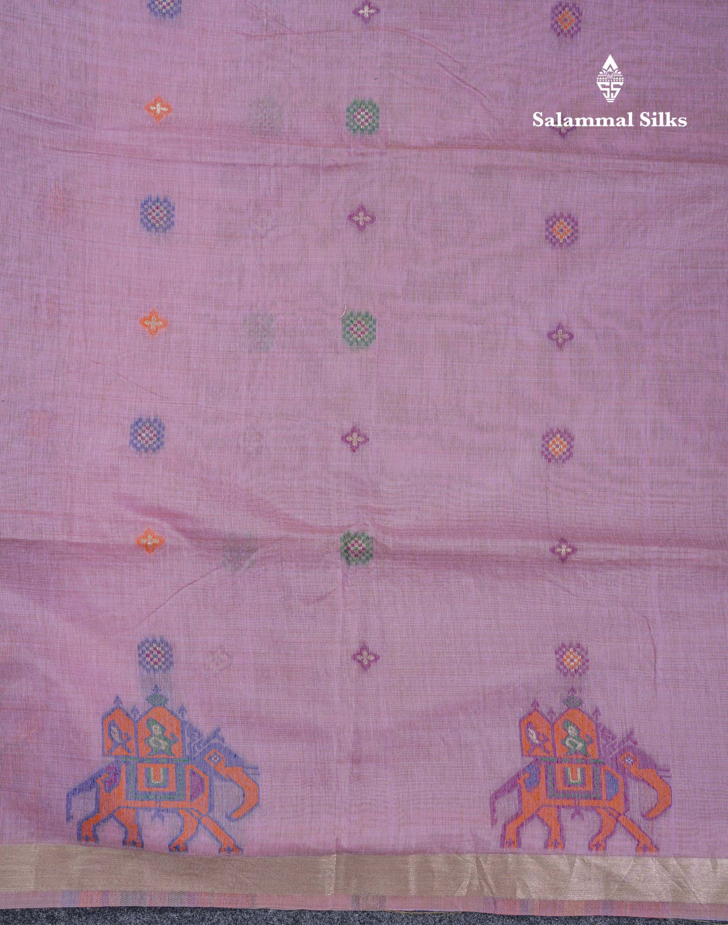 Beautiful Lavender Menakari Work Muga Cotton Saree With Contrast Magenta Blouse