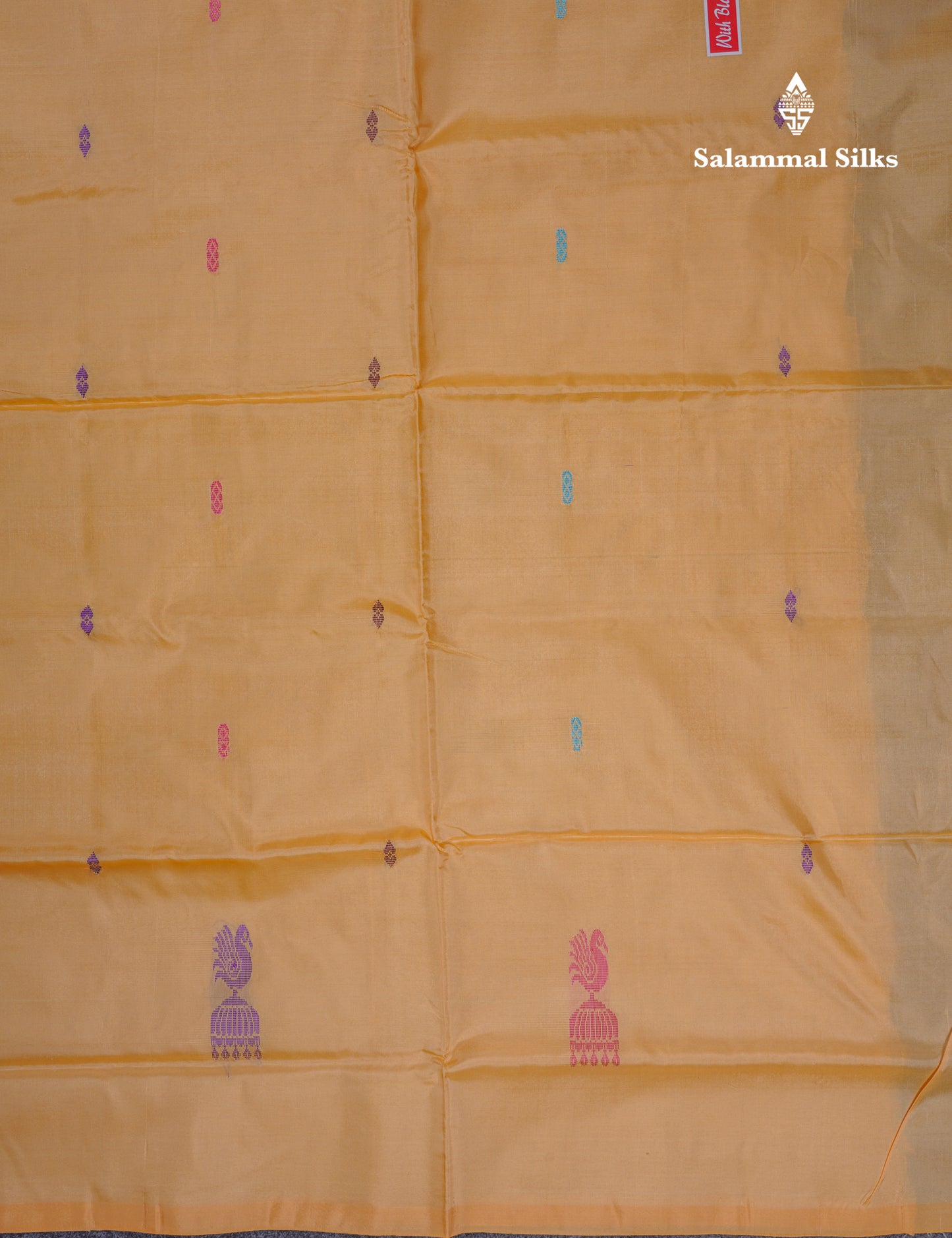 Navy Blue Thread work Buttas Banana Pinth Saree (Vaazhainaar Pattu) With Contrast Sandal Blouse
