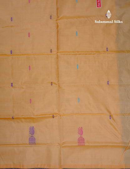 Navy Blue Thread work Buttas Banana Pinth Saree (Vaazhainaar Pattu) With Contrast Sandal Blouse