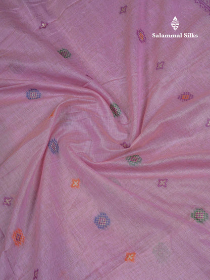 Beautiful Lavender Menakari Work Muga Cotton Saree With Contrast Magenta Blouse