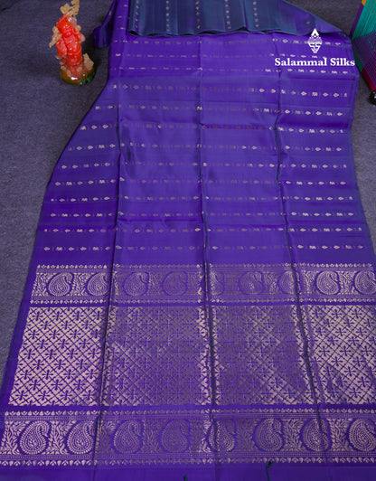 Beautiful Dual Tone Blue Pure Kanjivaram Soft Silk Saree With Blouse