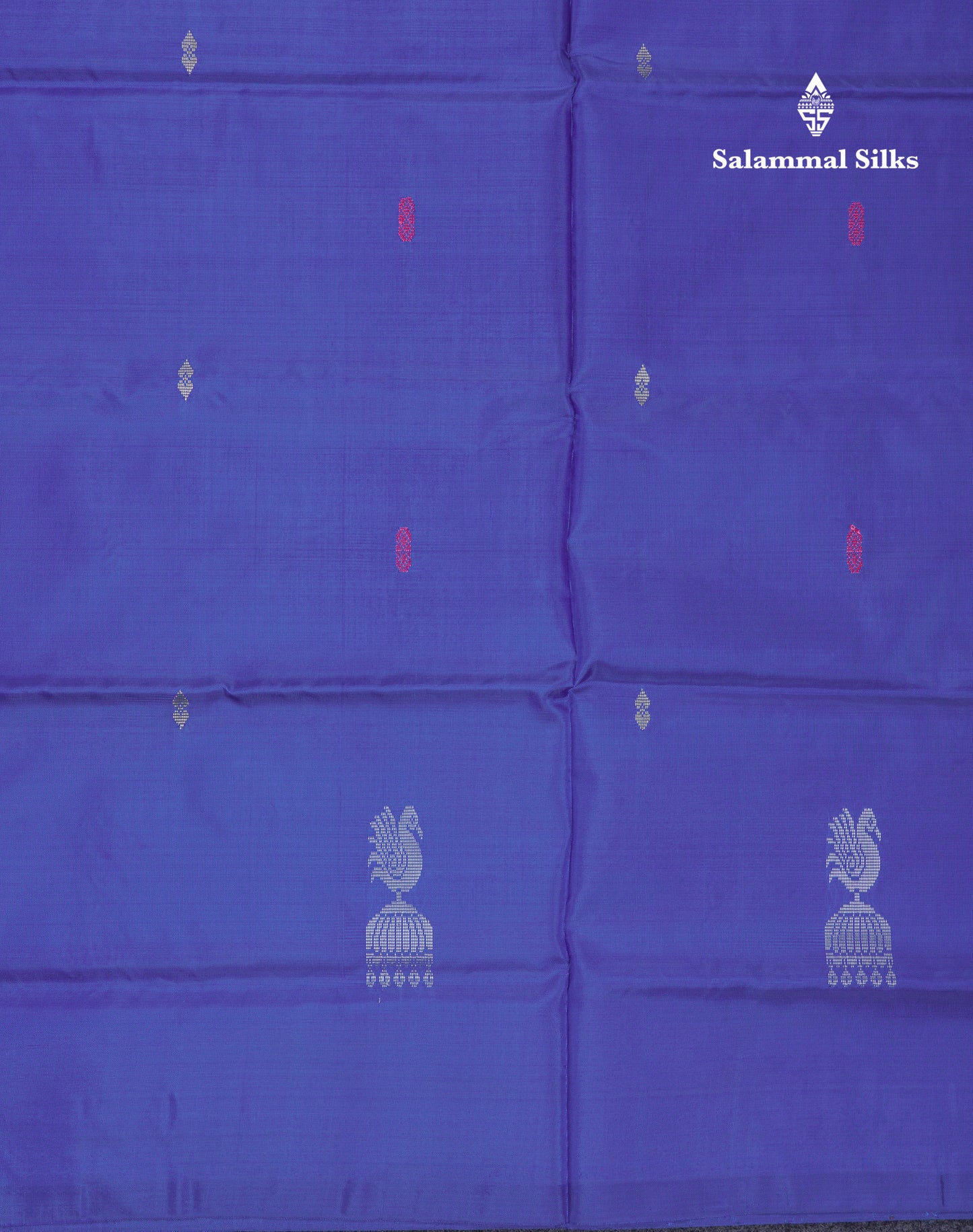 Navy Blue Thread work Buttas Banana Pinth Saree (Vaazhainaar Pattu) With Contrast Sandal Blouse