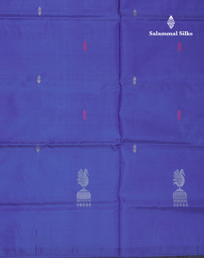 Navy Blue Thread work Buttas Banana Pinth Saree (Vaazhainaar Pattu) With Contrast Sandal Blouse