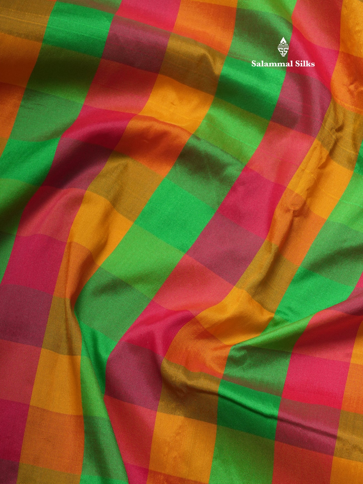 9.5 Yards Semi Silk Saree Multicolour Checks with Self Border