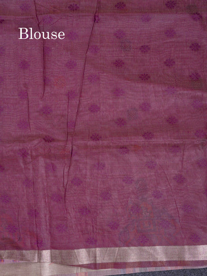 Beautiful Lavender Menakari Work Muga Cotton Saree With Contrast Magenta Blouse