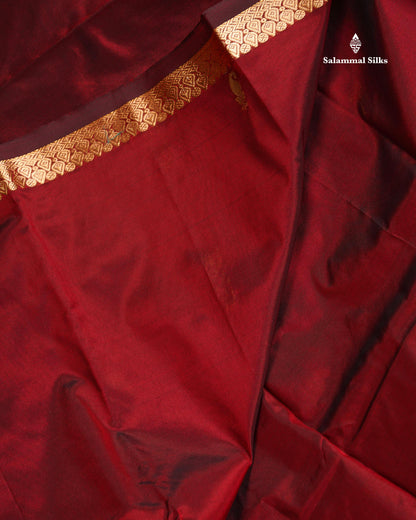 Semi Silk Saree - Maroon Colour Body Zari Butta With Traditional Small Border