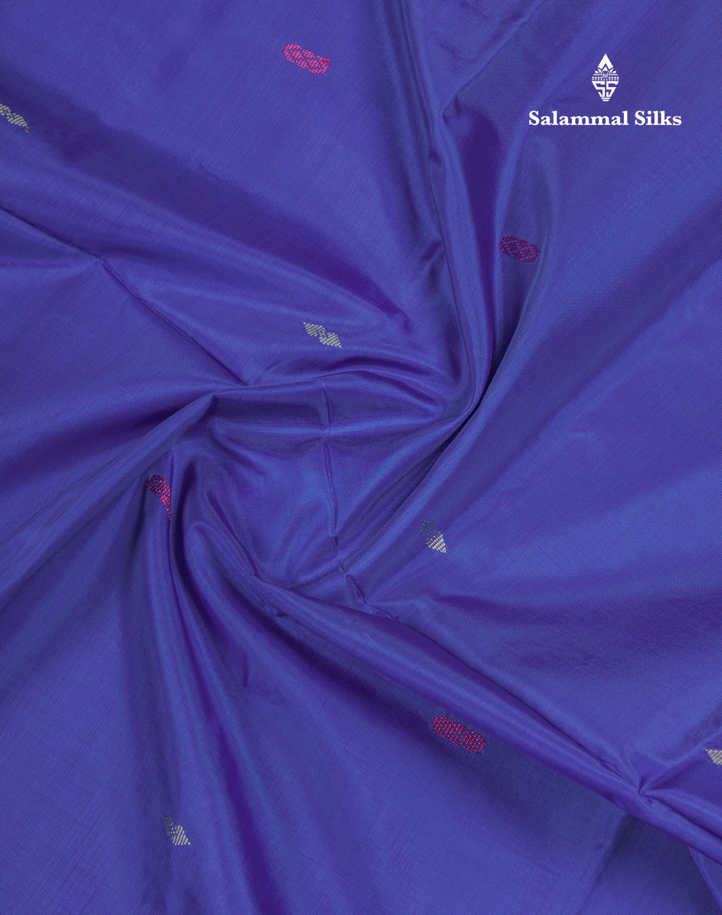 Navy Blue Thread work Buttas Banana Pinth Saree (Vaazhainaar Pattu) With Contrast Sandal Blouse