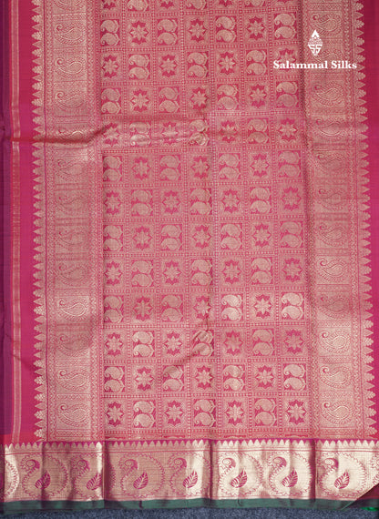 Dark Purple Flower Buttas Pure Kanjivaram Silk Saree Pure Zari with Magenta Border