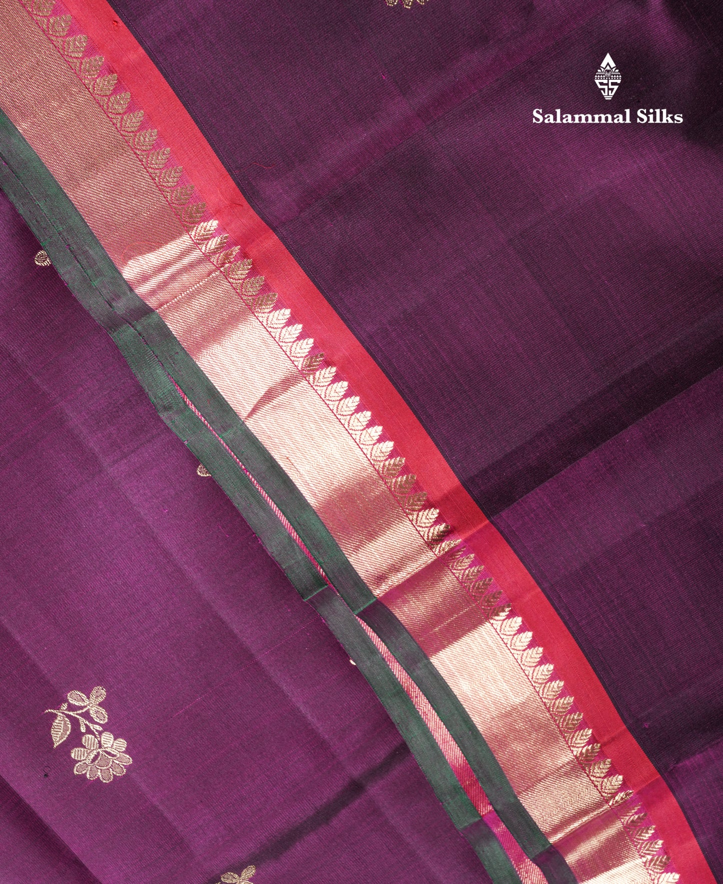 Dark Purple Flower Buttas Pure Kanjivaram Silk Saree Pure Zari with Magenta Border