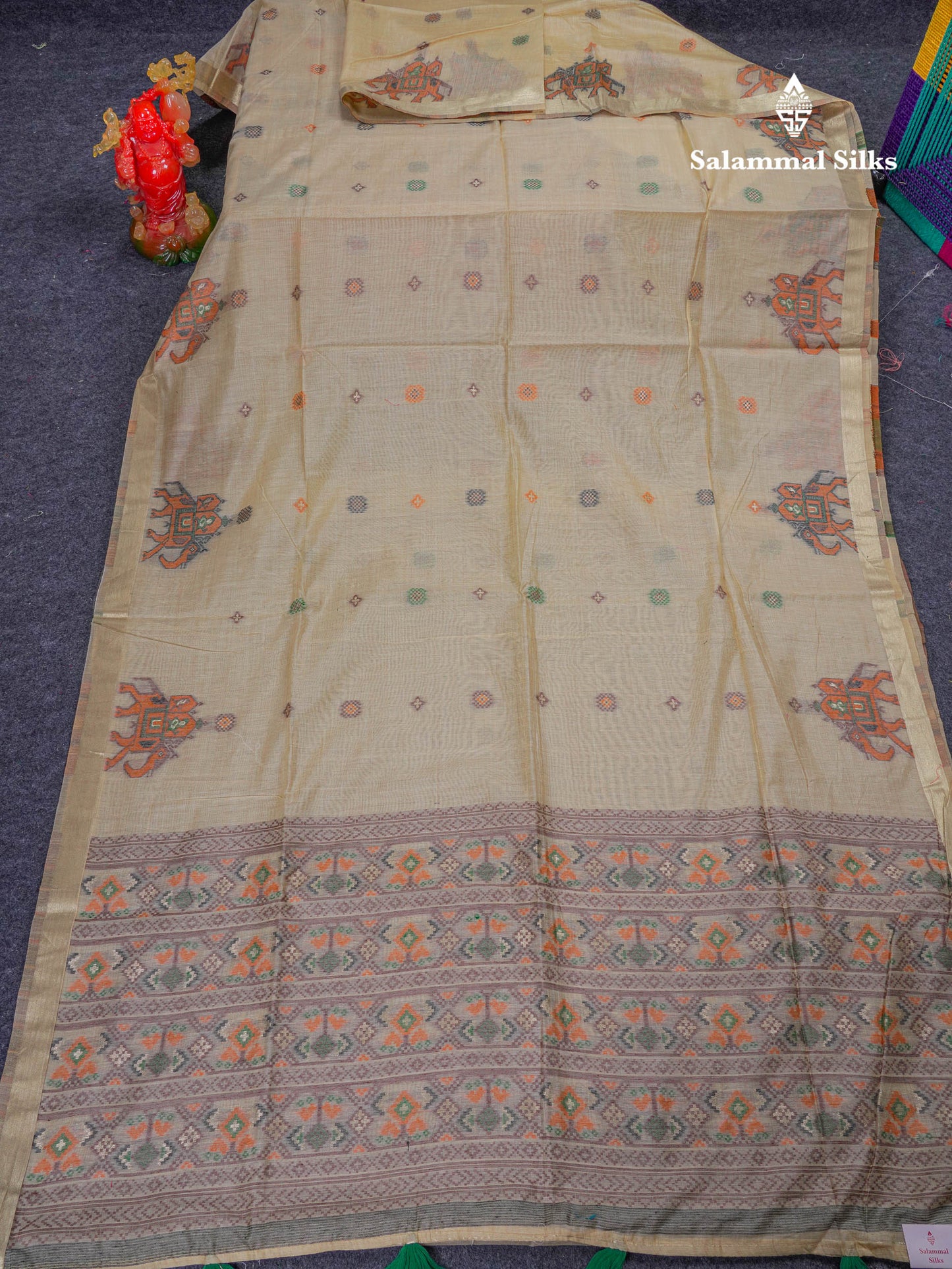 Beautiful Lavender Menakari Work Muga Cotton Saree With Contrast Magenta Blouse