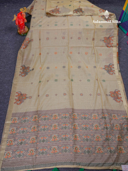 Beautiful Lavender Menakari Work Muga Cotton Saree With Contrast Magenta Blouse