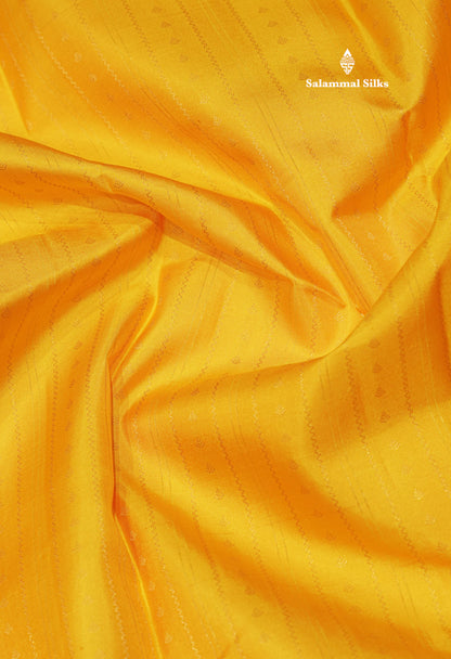 Korvai Yellow Pure Kanjivaram Silk Saree With Reddish Pink Border