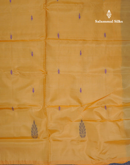 Brown Thread work Buttas Banana Pinth Saree (Vaazhainaar Pattu) With Contrast Yellow Blouse