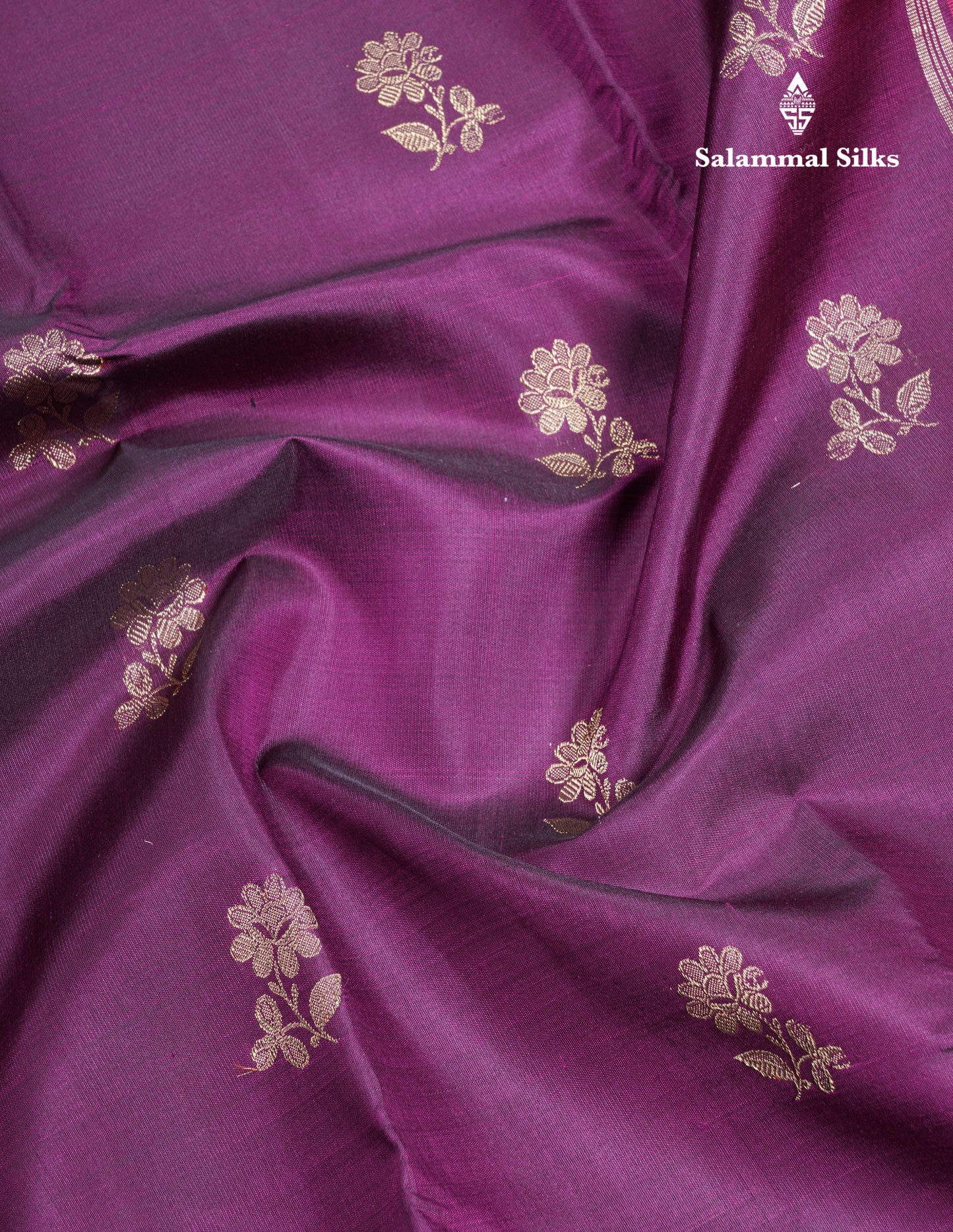 Dark Purple Flower Buttas Pure Kanjivaram Silk Saree Pure Zari with Magenta Border