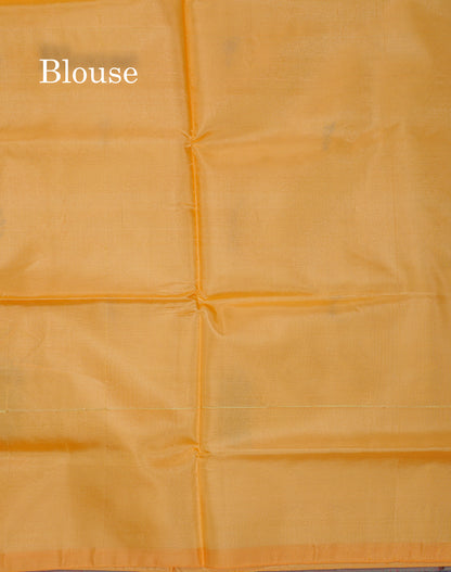 Brown Thread work Buttas Banana Pinth Saree (Vaazhainaar Pattu) With Contrast Yellow Blouse