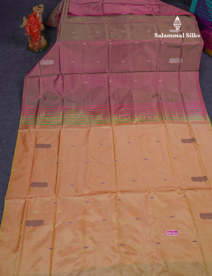 Light Violet Thread work Buttas Banana Pinth Saree (Vaazhainaar Pattu) With Contrast Sandal Blouse
