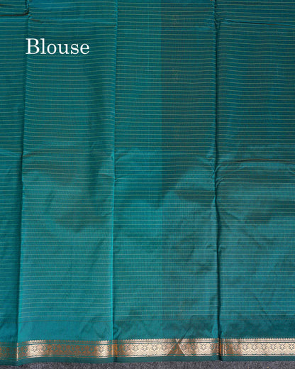 Semi Silk Saree - Peacock Blue Colour Body Zari Checks With Butta & Traditional Small Border