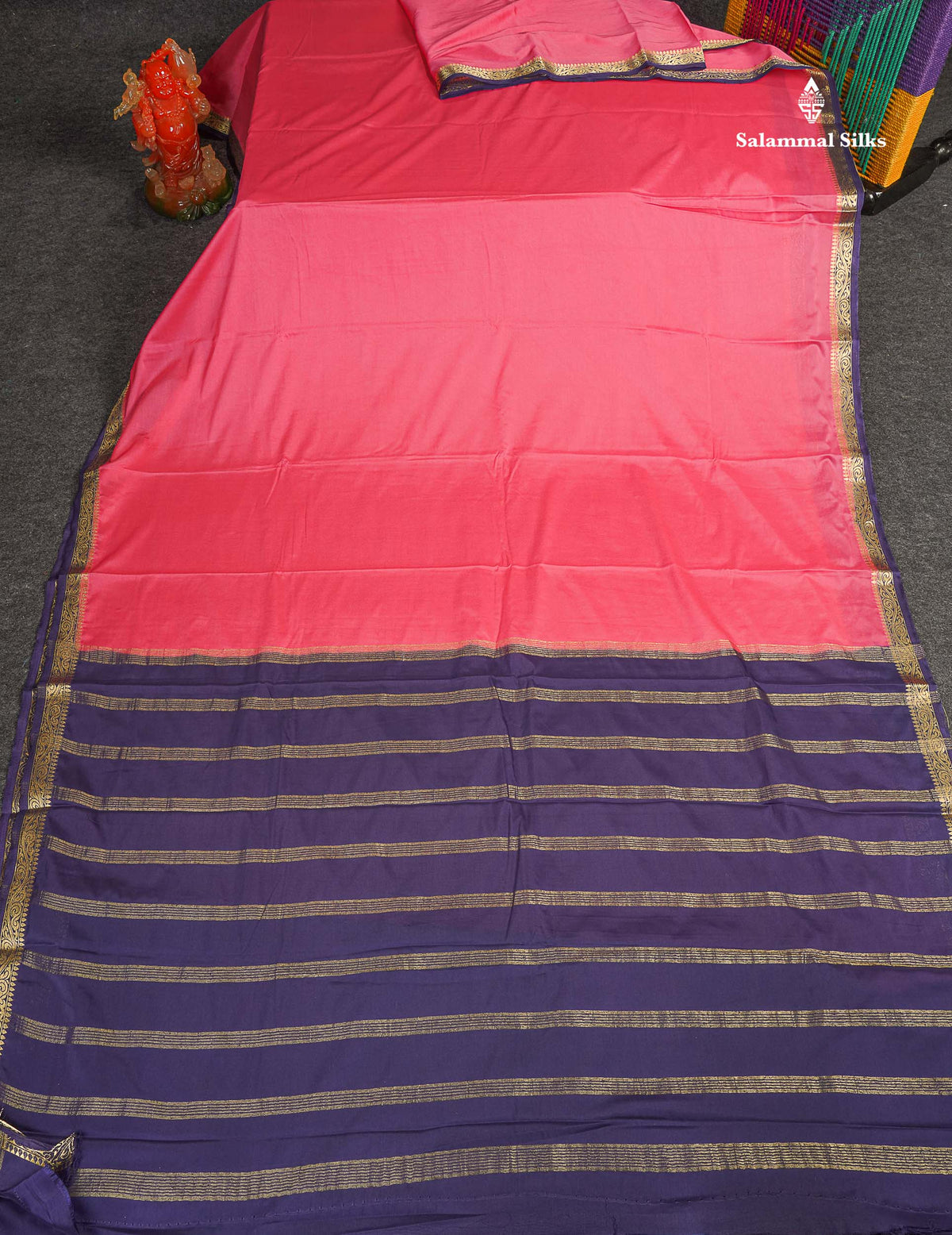 Semi Mysore Silk Saree - Pink Colour Body Plain With Dual Tone Violet Small Border