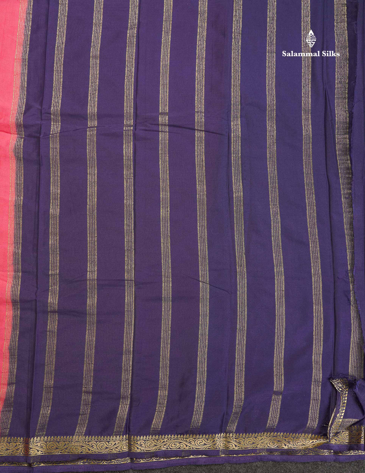 Semi Mysore Silk Saree - Pink Colour Body Plain With Dual Tone Violet Small Border