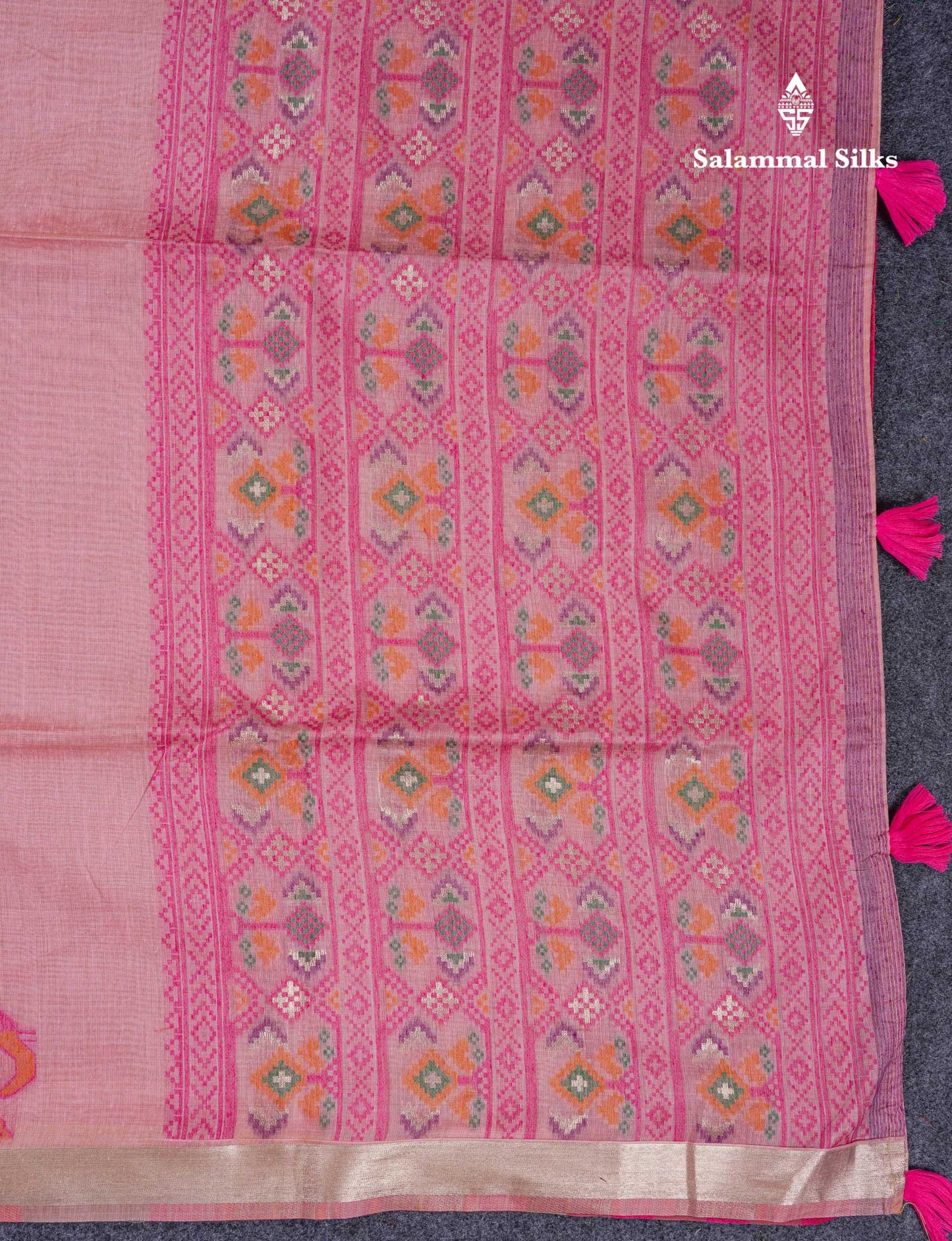 Beautiful Lavender Menakari Work Muga Cotton Saree With Contrast Magenta Blouse
