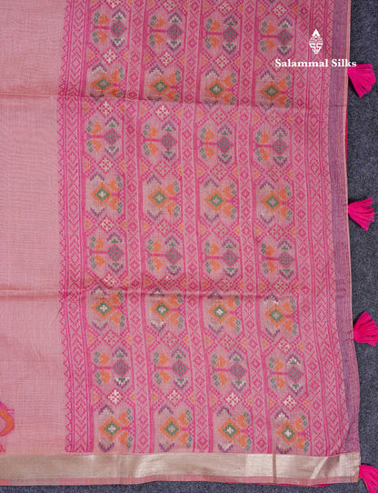 Beautiful Lavender Menakari Work Muga Cotton Saree With Contrast Magenta Blouse