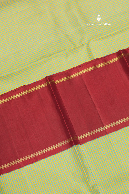 Yellow & Blue Tiny Checks Pure Kanjivaram Silk Saree With Maroon Gap Border