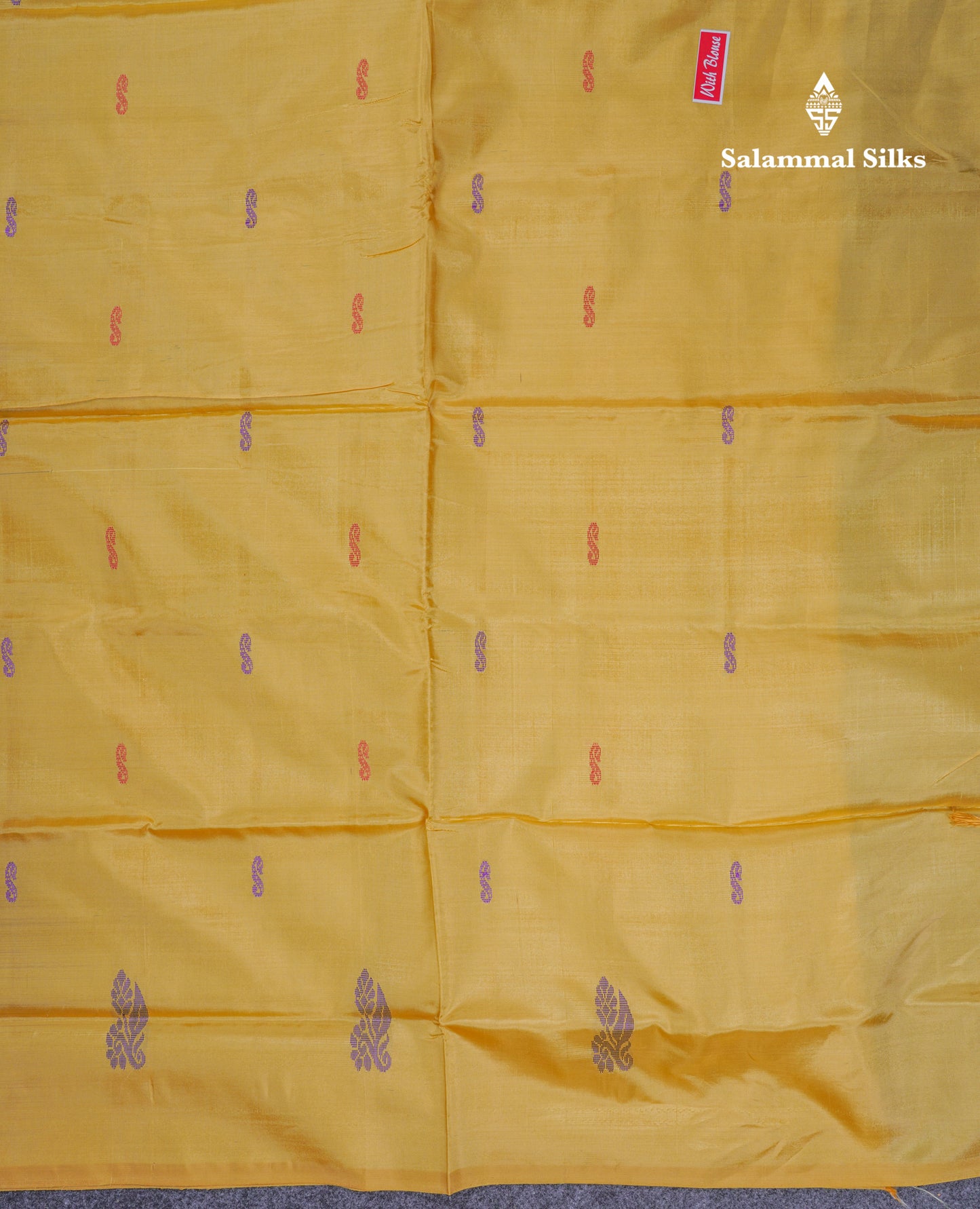 Light Violet Thread work Buttas Banana Pinth Saree (Vaazhainaar Pattu) With Contrast Light Yellow Blouse