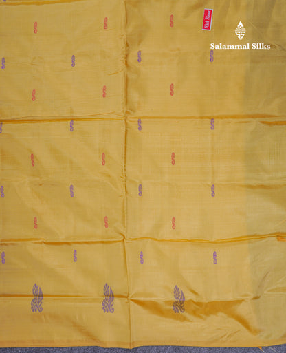 Light Violet Thread work Buttas Banana Pinth Saree (Vaazhainaar Pattu) With Contrast Light Yellow Blouse