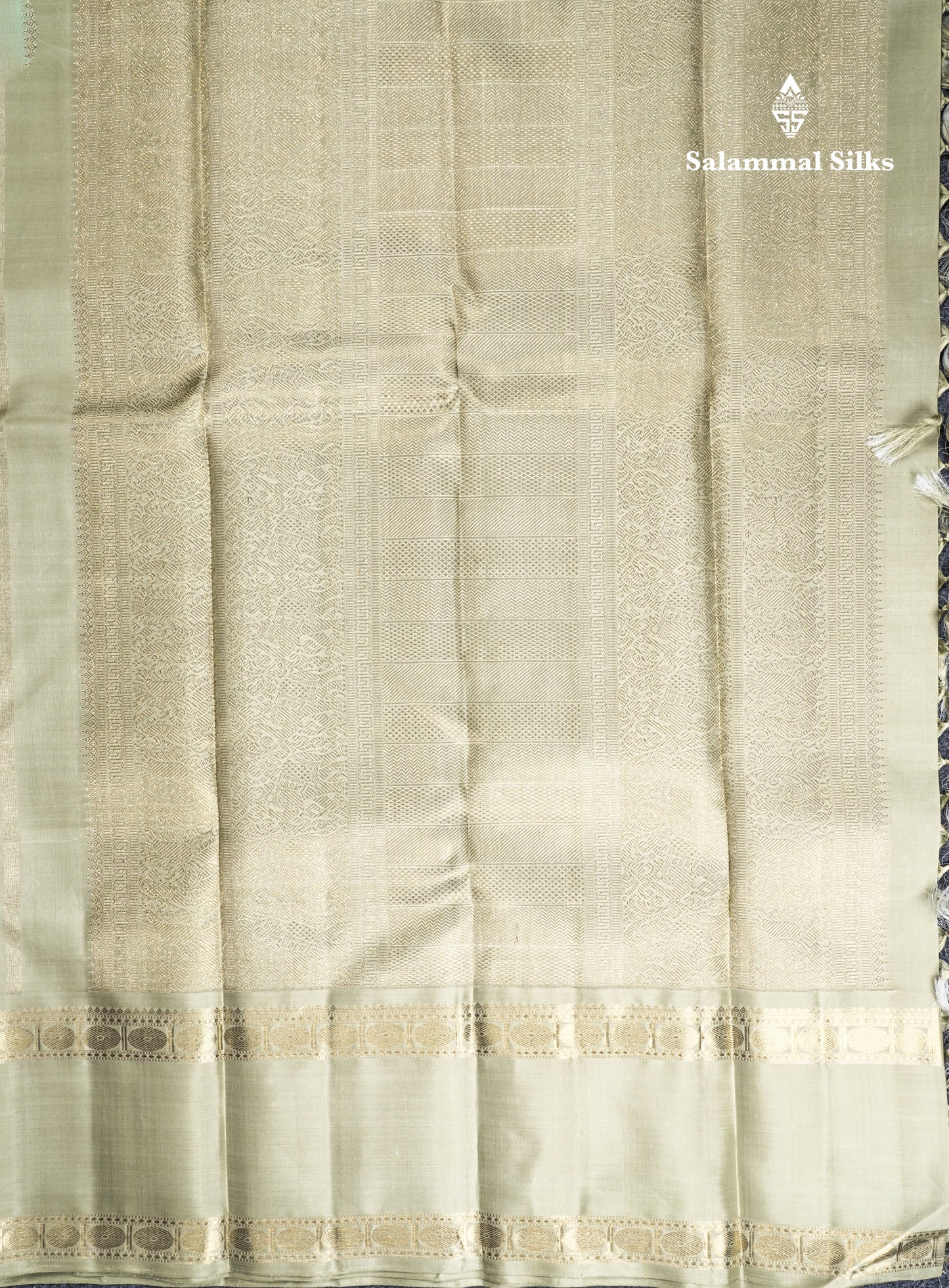 Elaichi Green Traditional Kattam Butta Pure Kanjivaram Silk Saree Pure Zari with Beautiful Double Border