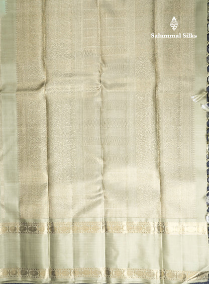 Elaichi Green Traditional Kattam Butta Pure Kanjivaram Silk Saree Pure Zari with Beautiful Double Border