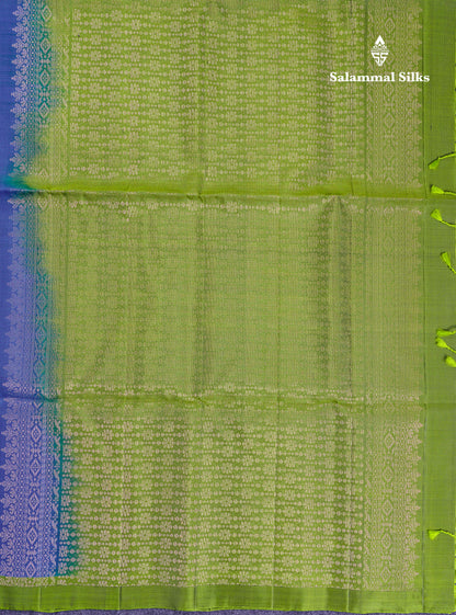 Beautiful Blue Pure Kanjivaram Soft Silk Saree With Contrast Green Blouse