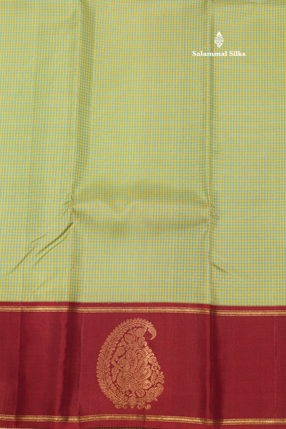 Yellow & Blue Tiny Checks Pure Kanjivaram Silk Saree With Maroon Gap Border