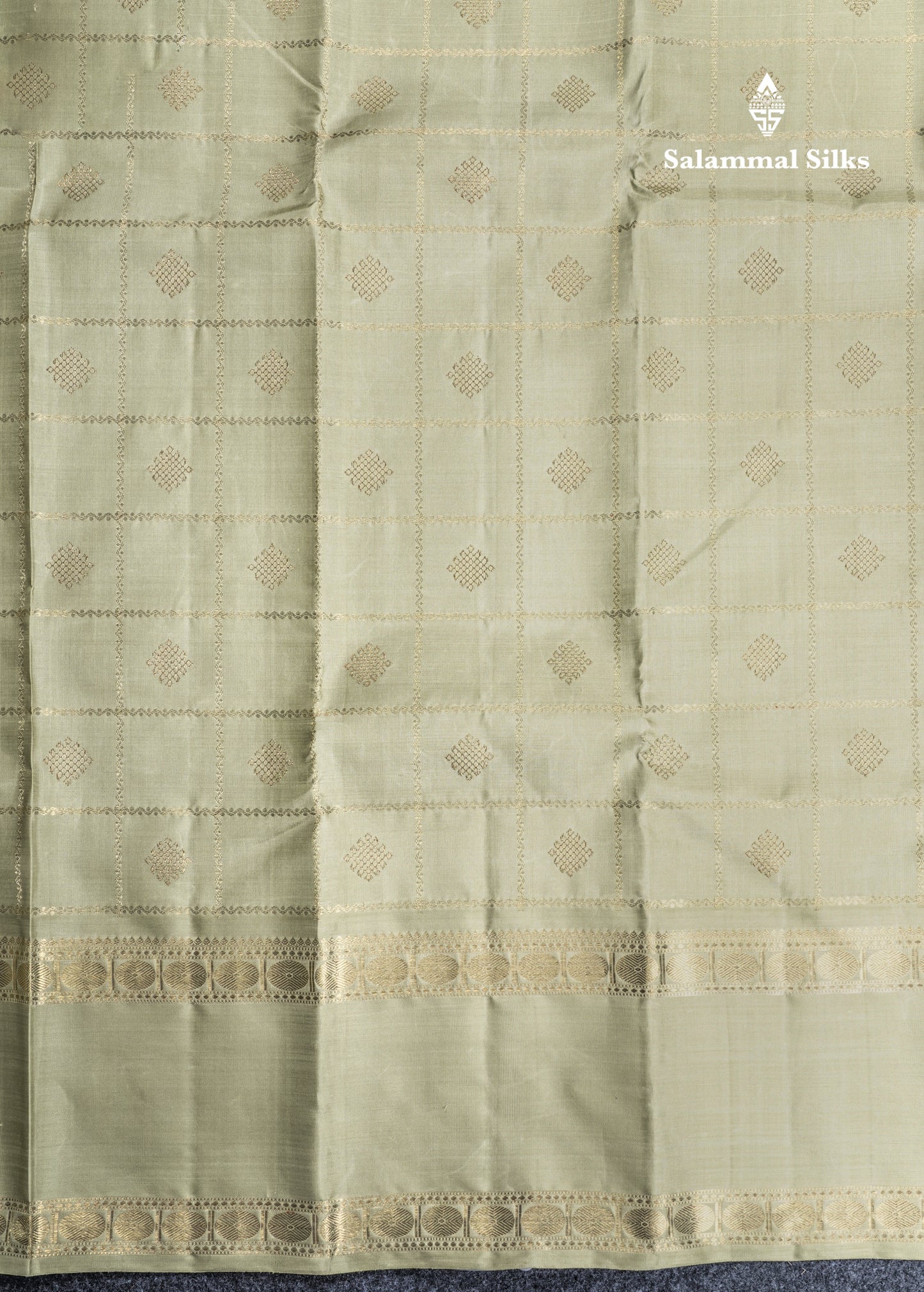 Elaichi Green Traditional Kattam Butta Pure Kanjivaram Silk Saree Pure Zari with Beautiful Double Border