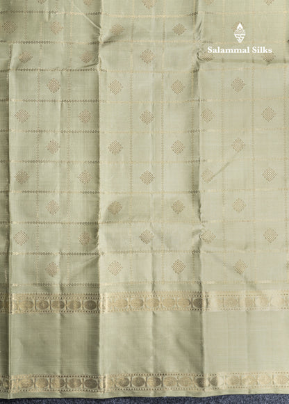 Elaichi Green Traditional Kattam Butta Pure Kanjivaram Silk Saree Pure Zari with Beautiful Double Border