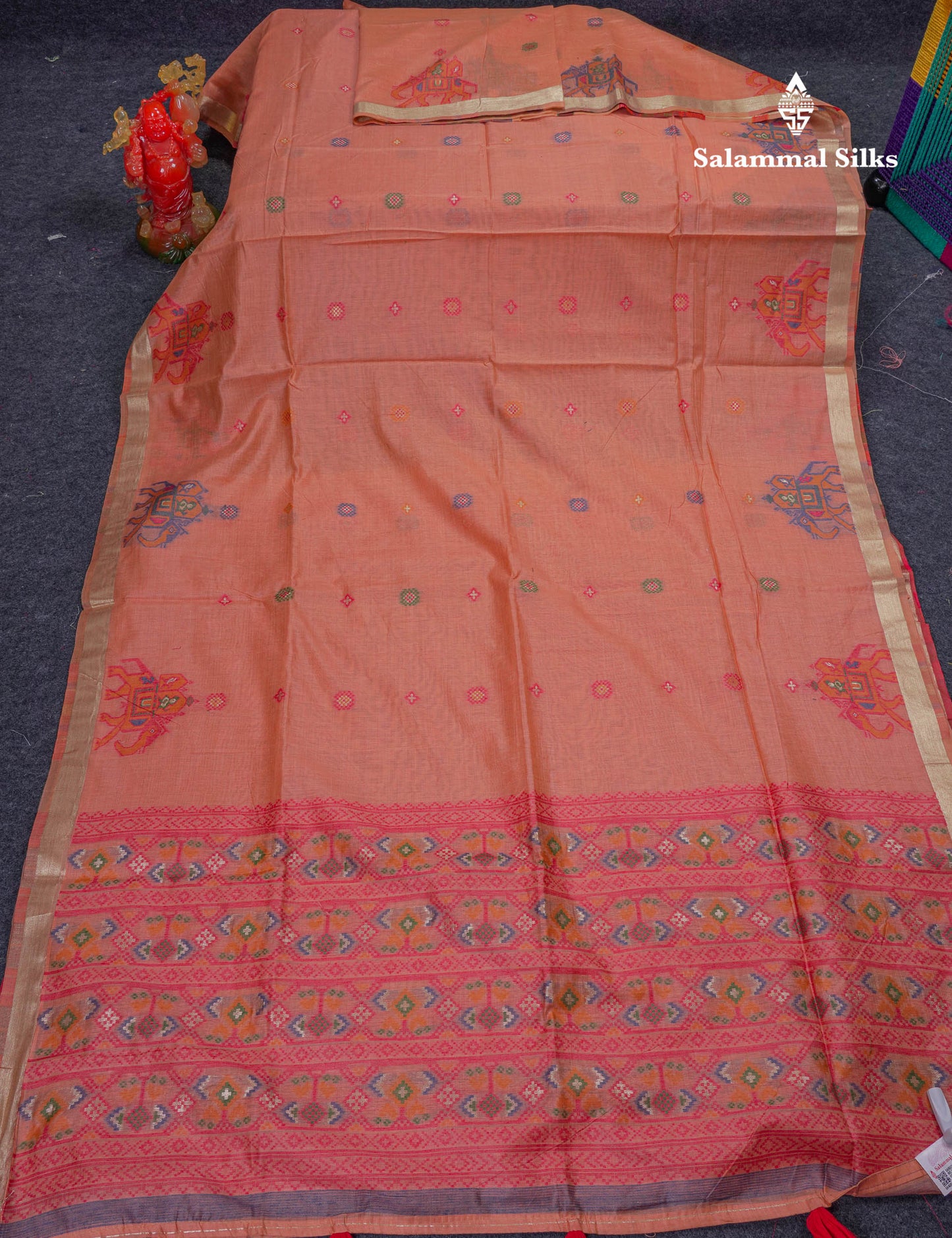 Beautiful Lavender Menakari Work Muga Cotton Saree With Contrast Magenta Blouse
